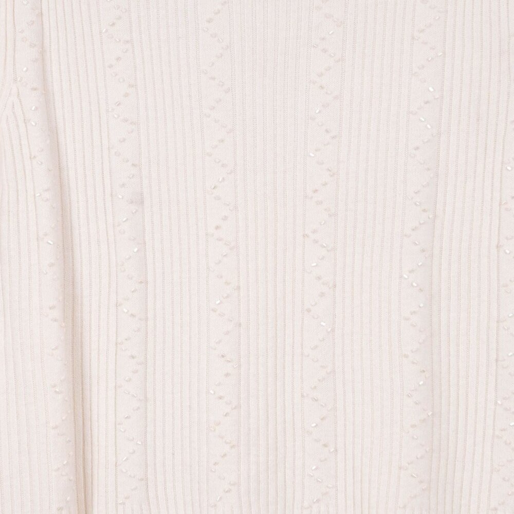 Designers Originals Sweater Shirt Petite S Womens White Ribbed Luxelon Beads - Picture 3 of 5
